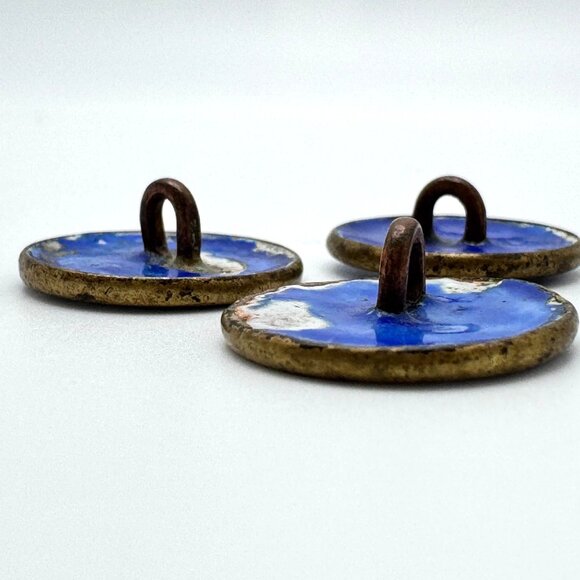 Chinese Cloisonné Buttons Set Of 3 Vtg Hand-Painted Floral Animal Blue Enamel - Picture 4 of 10